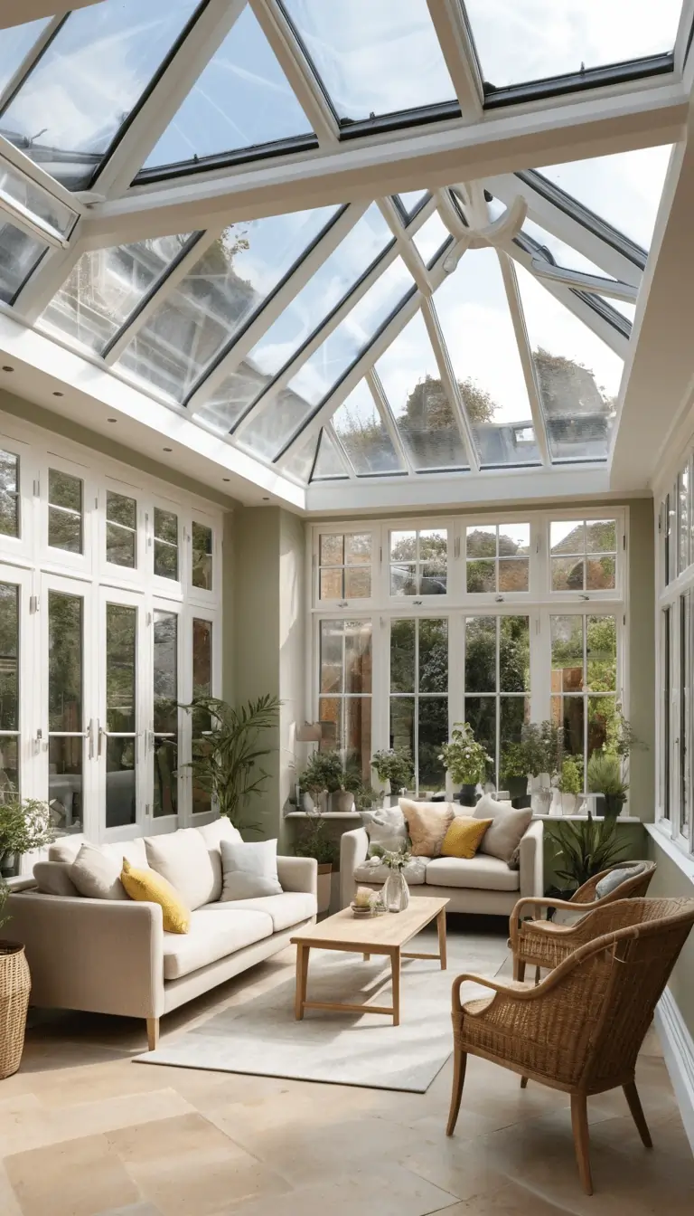 Bright and modern conservatory attached to a London home, installed by Golden Roofing Expert Limited.