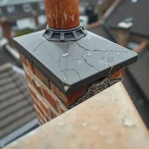 Damaged roof flashing on London terraced house chimney