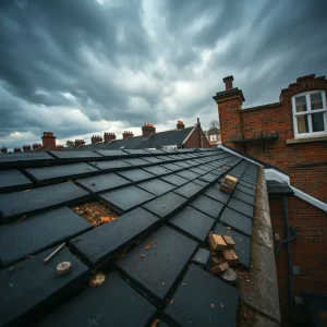 Missing roof tiles from nail sickness on London Victorian property