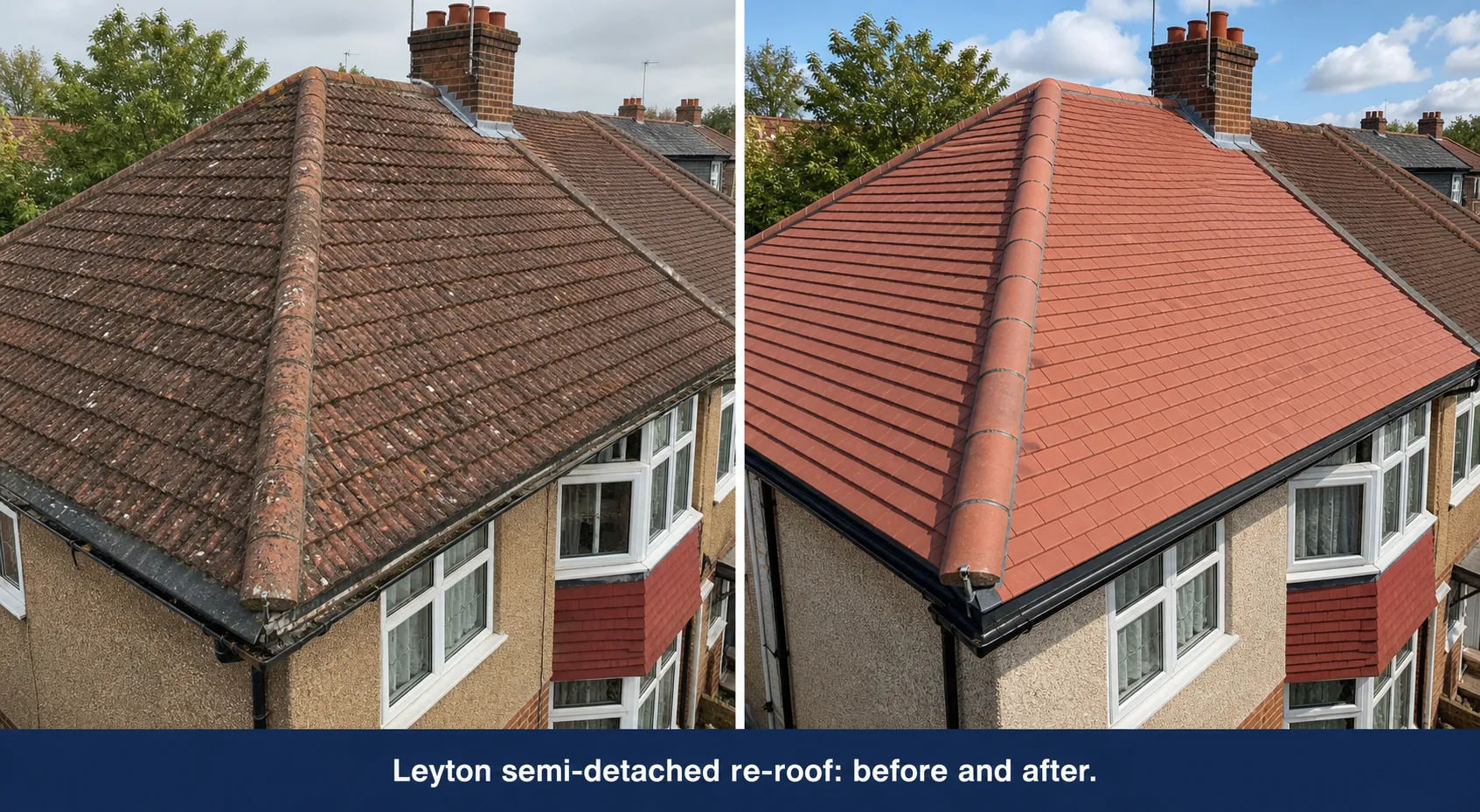 Leyton semi-detached re-roof before and after
