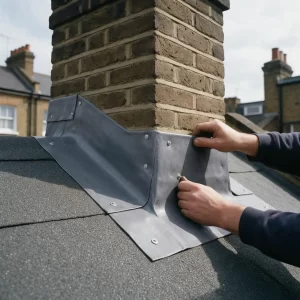 New lead flashing installed to stop a leaking chimney in Islington