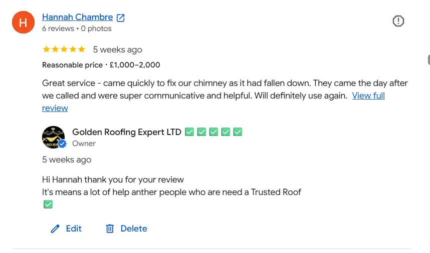 customer review about Roof Repair London
